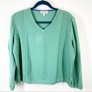 St. John Sport Santana Knit V-Neck Green Sweater